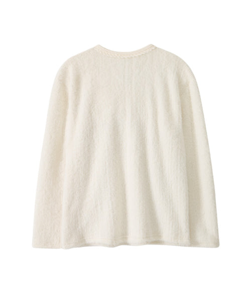 V-Neck Lace Knit Long Sleeve_Cream Horse
