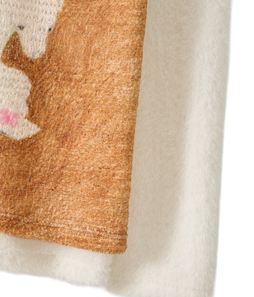 V-Neck Lace Knit Long Sleeve_Cream Horse