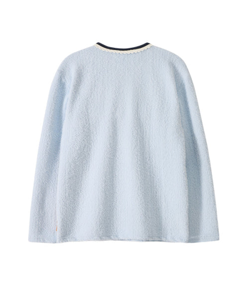 V-Neck Lace Knit Long Sleeve_Light Blue Horse