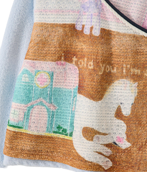 V-Neck Lace Knit Long Sleeve_Light Blue Horse