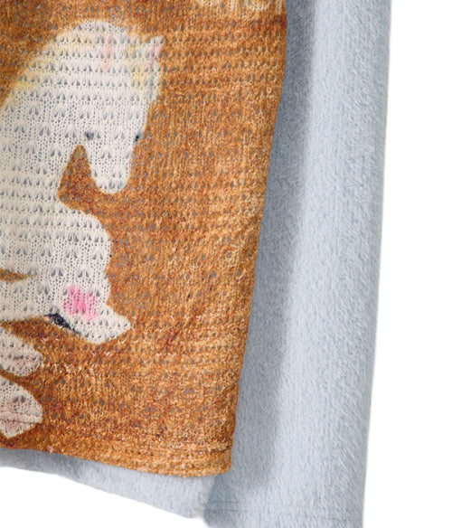 V-Neck Lace Knit Long Sleeve_Light Blue Horse