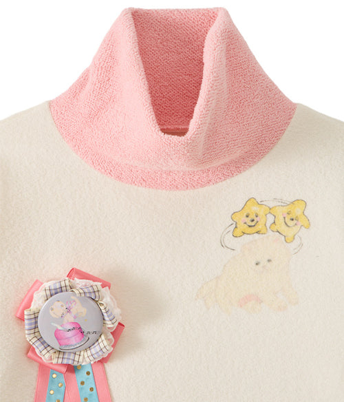 Brooch High Neck Knit Top