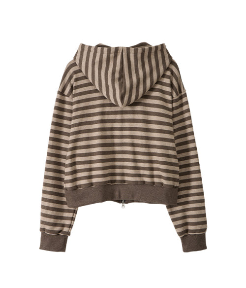 Lace Frame Stripe Hood Zip-Up_Brown