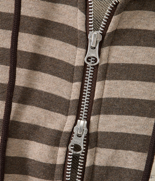 Lace Frame Stripe Hood Zip-Up_Brown