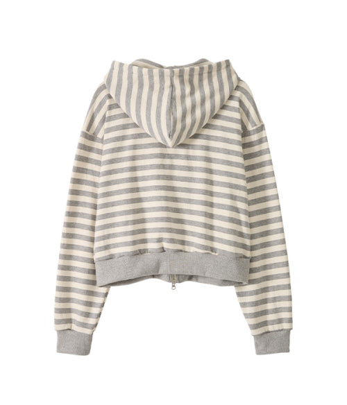Lace Frame Stripe Hood Zip-Up_Light Gray