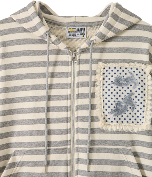 Lace Frame Stripe Hood Zip-Up_Light Gray