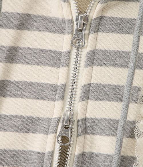 Lace Frame Stripe Hood Zip-Up_Light Gray