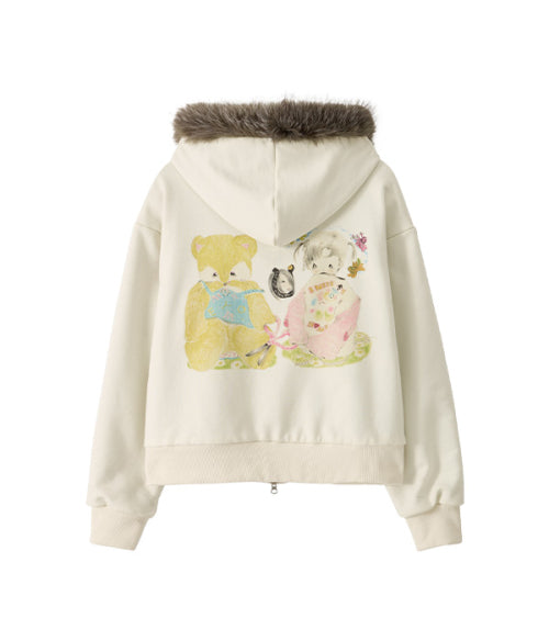 Toggle Button Fur Hood Zip-Up_Ivory