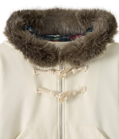 Toggle Button Fur Hood Zip-Up_Ivory