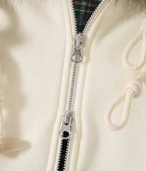 Toggle Button Fur Hood Zip-Up_Ivory