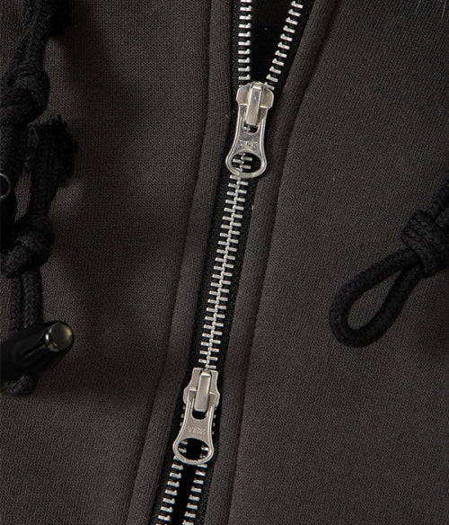 Toggle Button Fur Hood Zip-Up_Charcoal