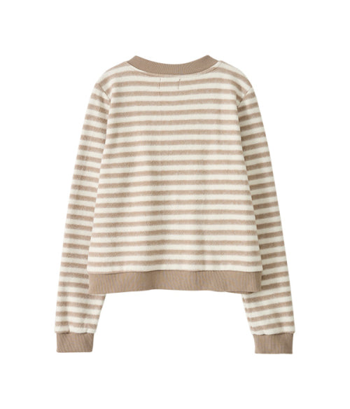 Cat Graphic Striped Cardigan_Beige