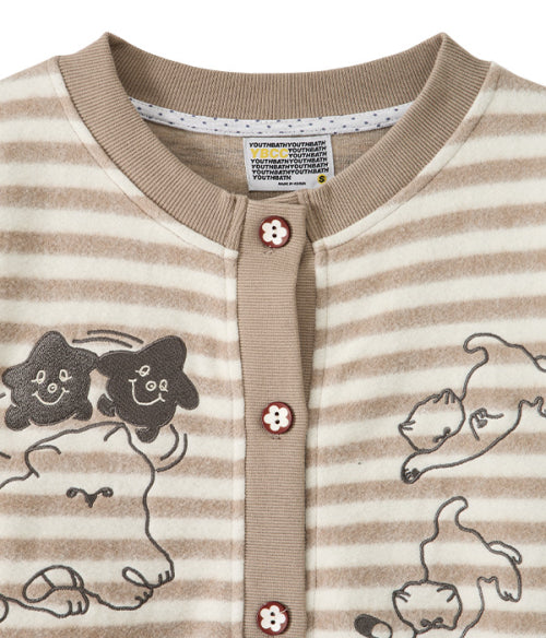 Cat Graphic Striped Cardigan_Beige