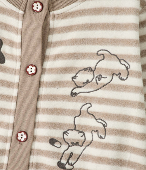Cat Graphic Striped Cardigan_Beige