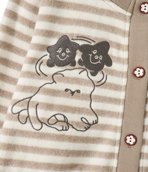 Cat Graphic Striped Cardigan_Beige