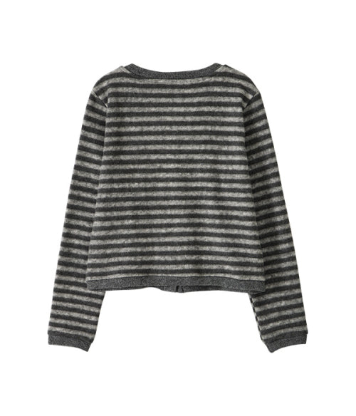 Cat Graphic Striped Cardigan_Charcoal
