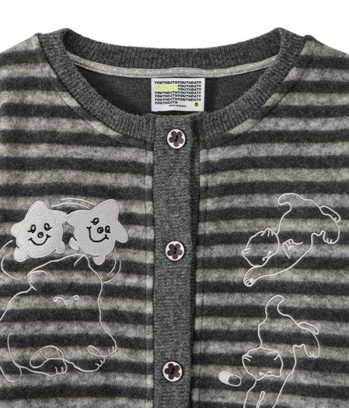 Cat Graphic Striped Cardigan_Charcoal