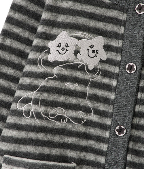 Cat Graphic Striped Cardigan_Charcoal