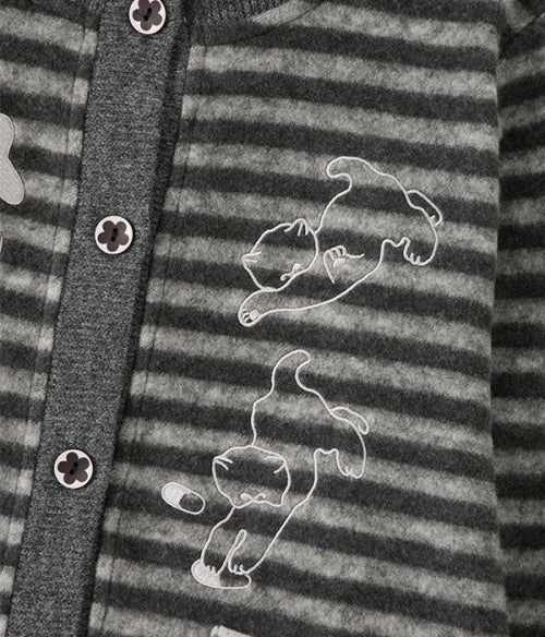 Cat Graphic Striped Cardigan_Charcoal