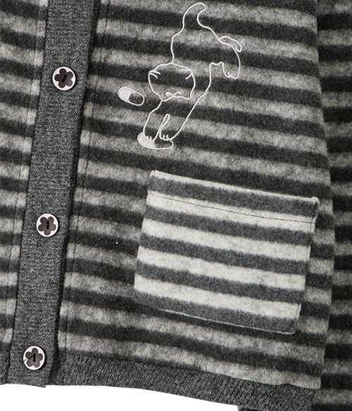 Cat Graphic Striped Cardigan_Charcoal