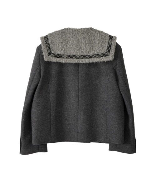 Fur Sailor Collar Wool Coat_Charcoal