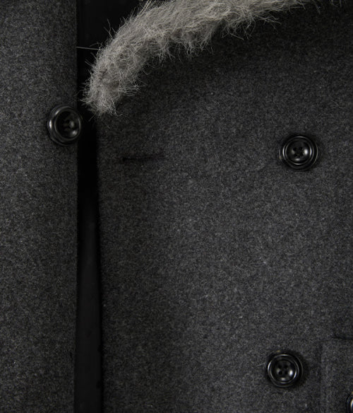 Fur Sailor Collar Wool Coat_Charcoal