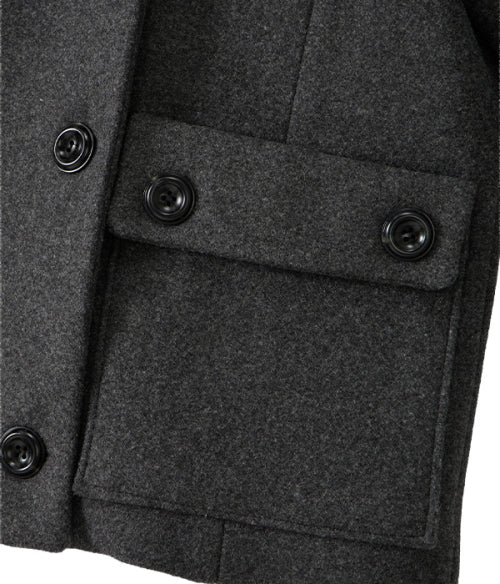 Fur Sailor Collar Wool Coat_Charcoal