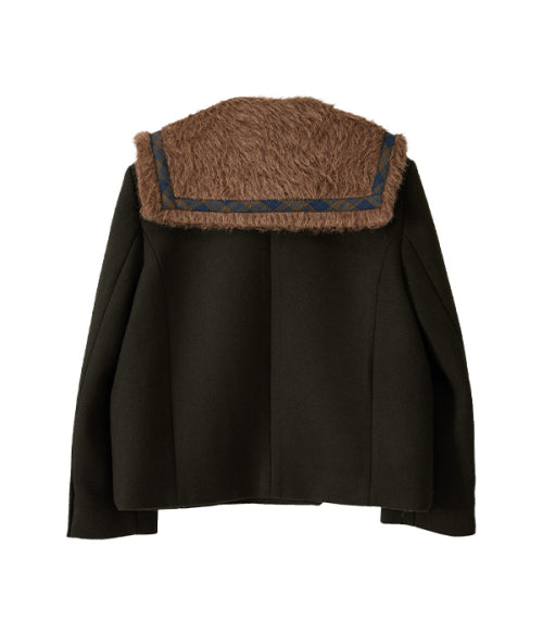 Fur Sailor Collar Wool Coat_Khaki