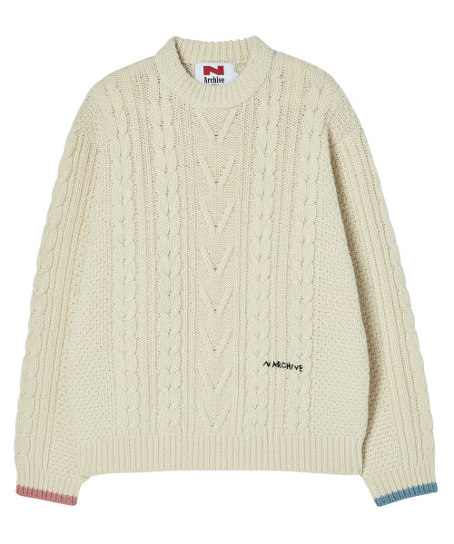 [COLLECTION LINE] HOCKNEY COLOR PALETTE FISHER MAN WOOL KNIT IVORY