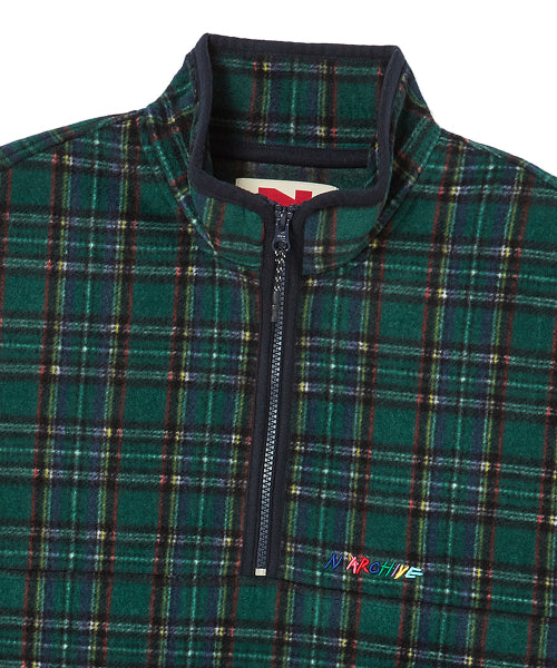 [COLLECTION LINE] RETRO CHECK UNIQUE LOGO HALF ZIP-UP FLEECE GREEN