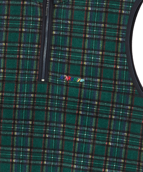 [COLLECTION LINE] RETRO CHECK UNIQUE LOGO HALF ZIP-UP FLEECE GREEN