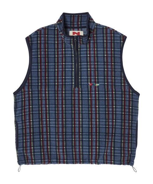 [COLLECTION LINE] RETRO CHECK UNIQUE LOGO HALF ZIP-UP FLEECE NAVY
