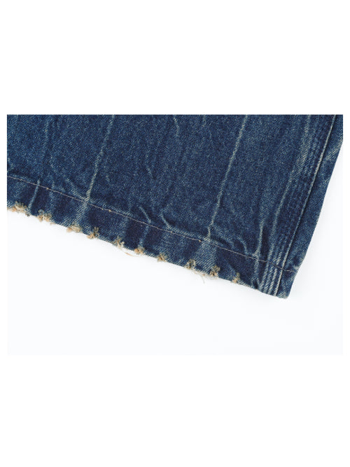 Vintage Washing Double Layer Flared Jeans - MidBlue