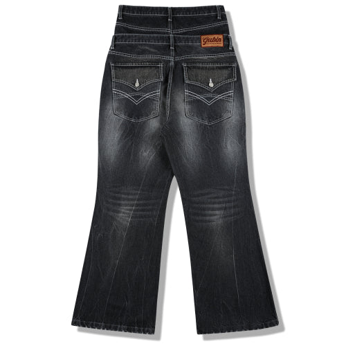 Vintage Washing Double Layer Flared Jeans - BlueBlack
