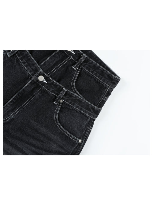 Vintage Washing Double Layer Flared Jeans - BlueBlack