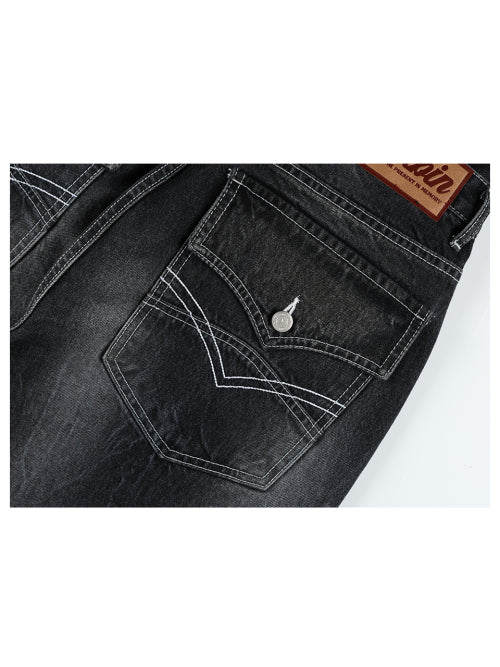 Vintage Washing Double Layer Flared Jeans - BlueBlack
