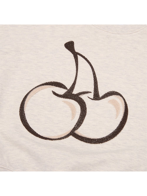 Big Cherry Embroidery Cropped Sweatshirt [Oatmeal]