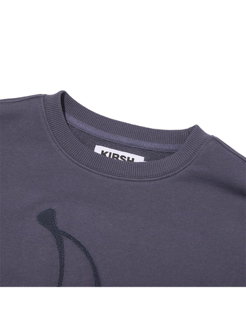 Big Cherry grass embroidery cropped sweatshirt [Navy]