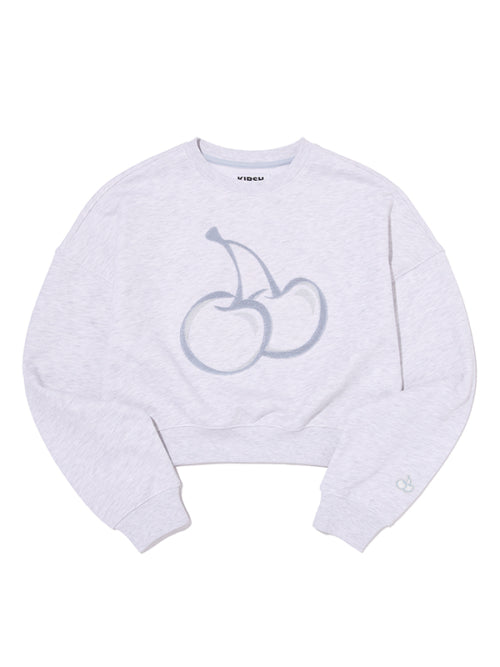 Big Cherry grass embroidery cropped sweatshirt [Melange Gray]
