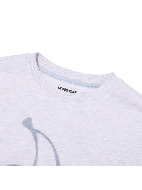 Big Cherry grass embroidery cropped sweatshirt [Melange Gray]