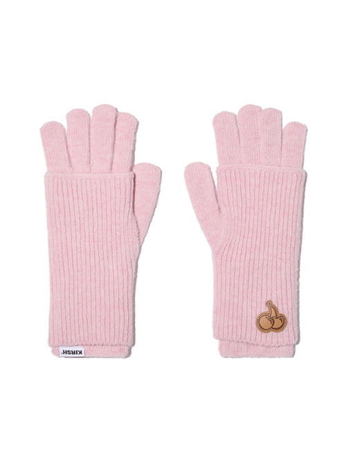 Cherry Knit Gloves & Warmer Set [Pink]