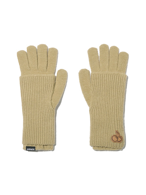 Cherry Knit Gloves & Warmer Set [Light Khaki]
