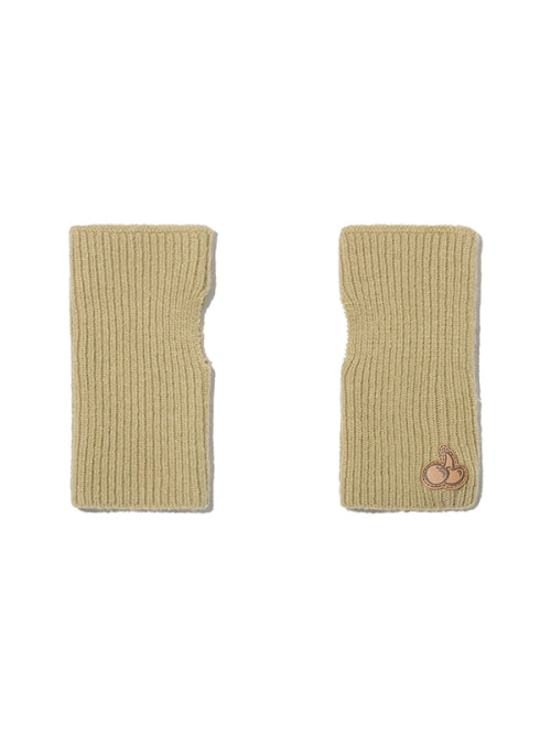 Cherry Knit Gloves & Warmer Set [Light Khaki]