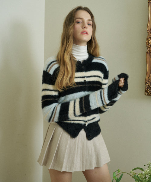 Color Scheme Striped Knit Cardigan (Black)