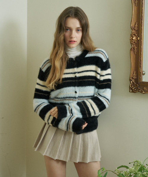 Color Scheme Striped Knit Cardigan (Black)