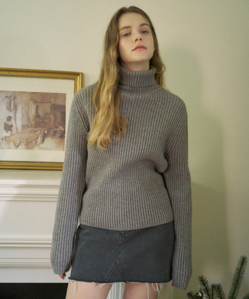 Turtleneck Loose Fit Knit (Gray)