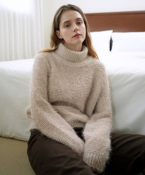 High Neck Loose Fit Knit (Beige)