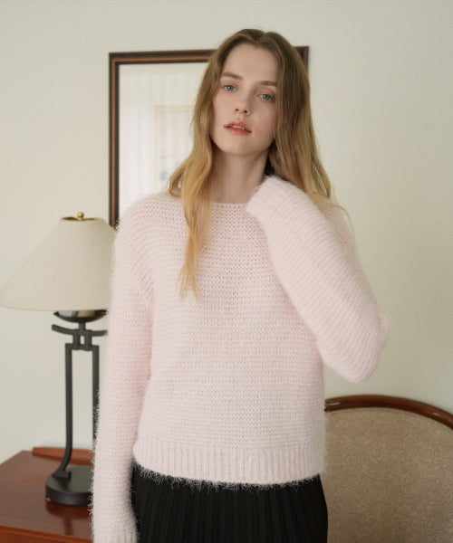 Boat-neck Loosefit Basic Knit (Light pink)