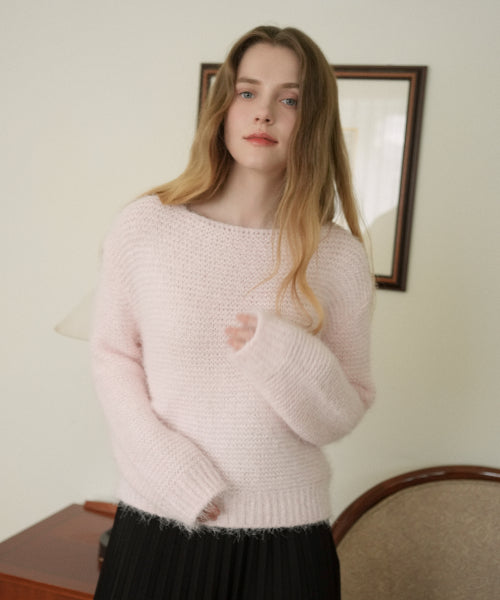 Boat-neck Loosefit Basic Knit (Light pink)