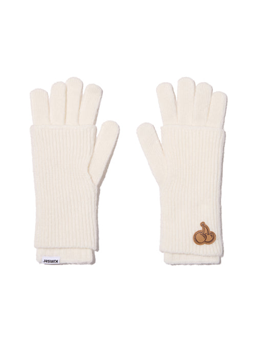 Cherry Knit Gloves & Warmer Set [Ivory]